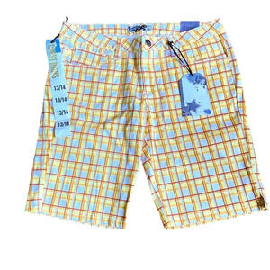 Crest Jeans Yellow Plaid Bermuda Stretchy Shorts, Size 13/14, Preppy, New w Tags